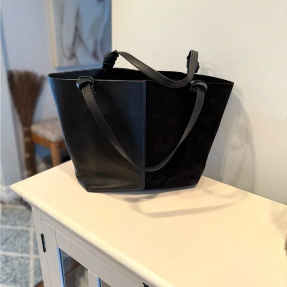 STAUD IDA Tote bag in calf leather and suede black medium large designer classic - Picture 6 of 15